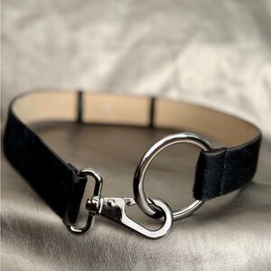 Worth Black Leather Calf Hair Belt with Silver Buckle sz M